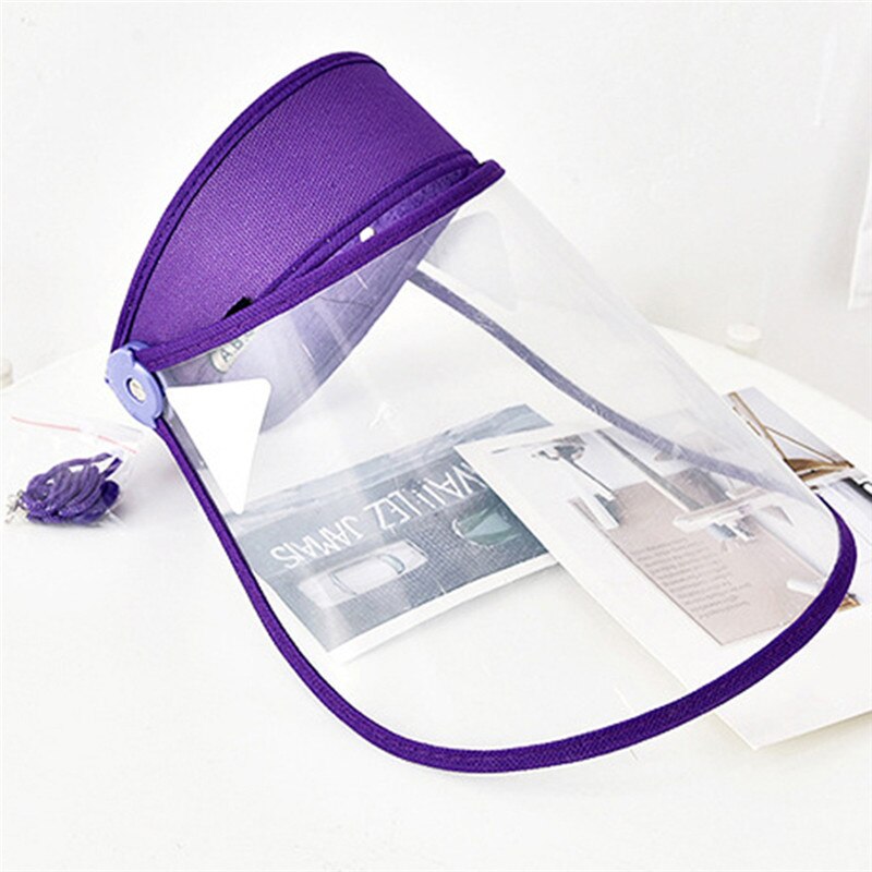 Transparent Adjustable Visor Cap Women Men Helmet Plastic Anti-Spitting Droplet Dustproof Protective Safety Faceshield Cover Hat: Purple 