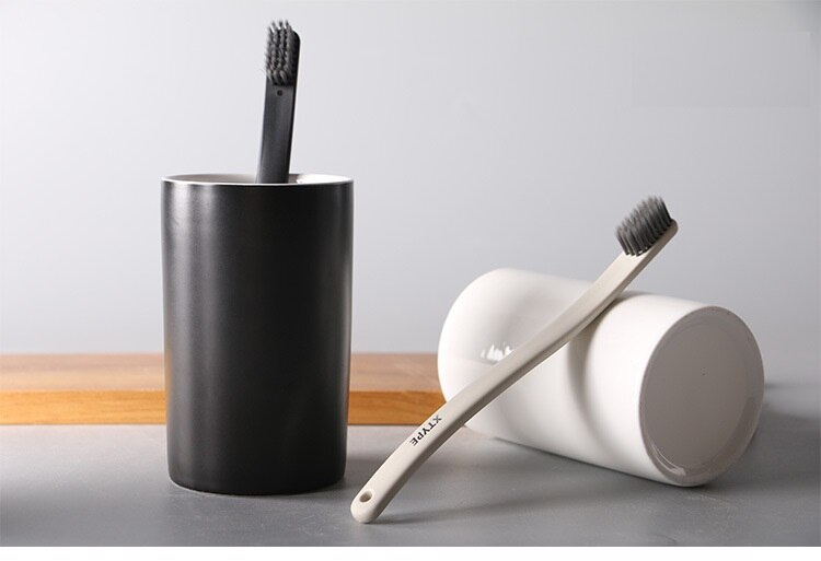 Gobelets circulaires écologiques de style japonais | 2 pièces gobelets épais porte-brosse à dents, tasse en céramique noire blanche, tasse de lavage des dents, ensembles de salle de bain