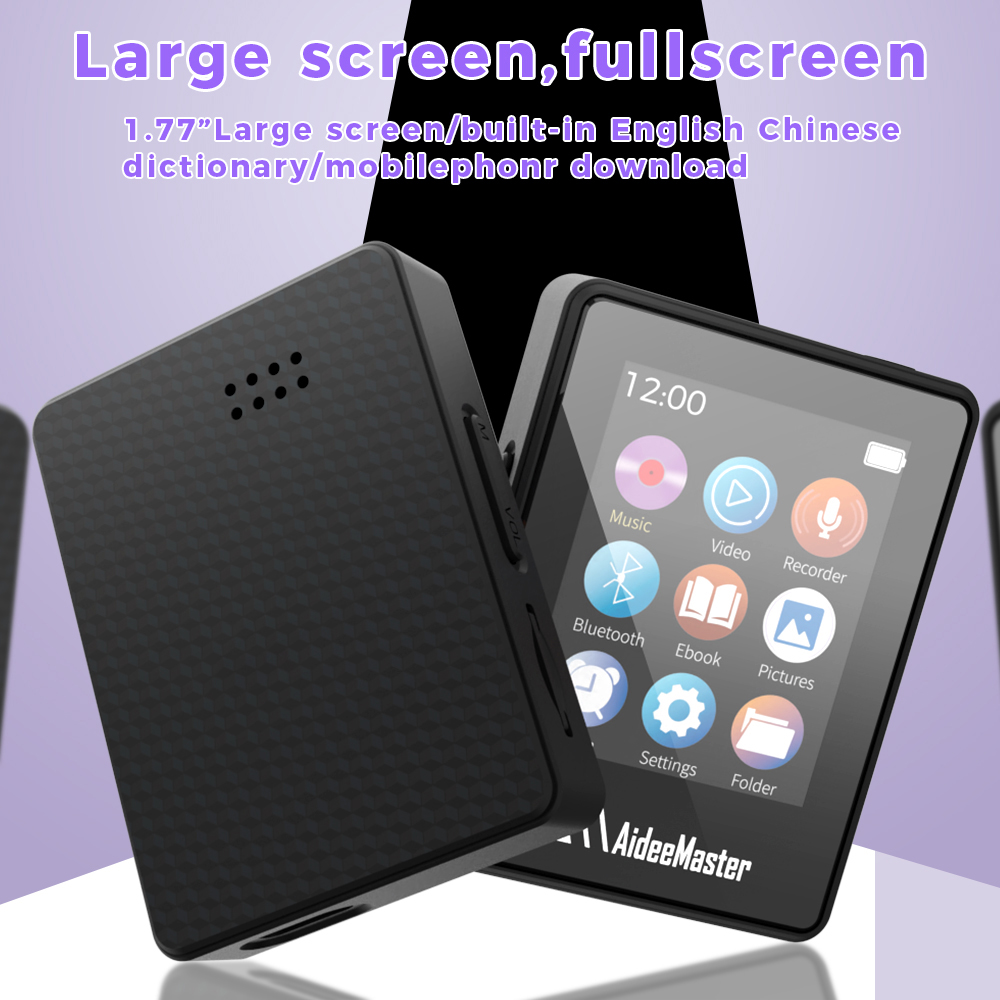 AideeMaster Portable BT MP3 Player Wireless Mini Digital HiFi Lossless Sound Music Players Small Black Walkman Audio Player