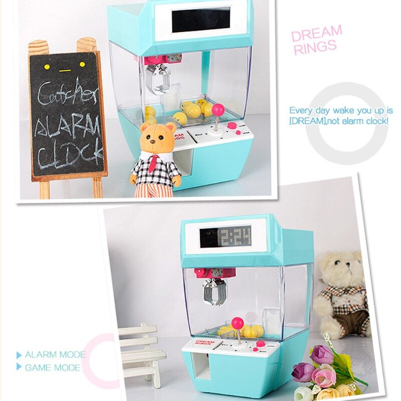B2EB Mini Claw Machine 2 in 1 Toy Doll Machine Alarm Clock Prize Dispenser Machine Doll Grabber Toy Stimulation Musical Toys