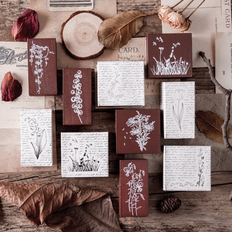 12 Mini Tampons En Bois Mignon - Motifs Semaine Et Météo, Pour Scrapbooking Et Journal