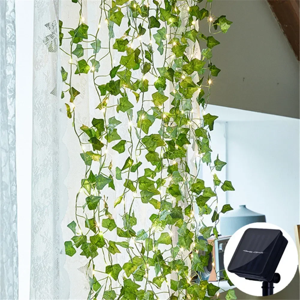 Solar String Light Kunstmatige Leaf Garland Verjaardag Decoratie Outdoor Kamer Gordijn Lamp voor Bruiloft Tuin 100/50/20LED