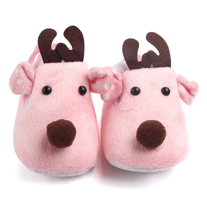 Baby Deer Slipper Toddler First Walkers Baby shoes Deer Prints Round Soft Slippers Shallow Christmas Footwear For Newborns: P