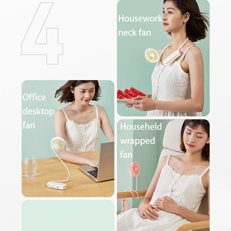 JISULIFE-Ventilador portátil para el cuello, miniventilador silencioso de mesa, plegable, recargable por USB, para el hogar y la Oficina