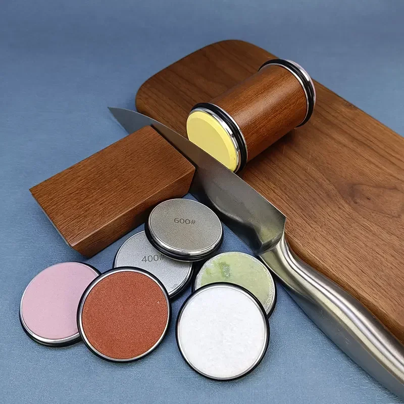 Diamant Slijpsteen Magnetische Rolling Messenslijper Houten Keuken Slijpsysteem 15-20 Graden Hoek Roller Accessoire