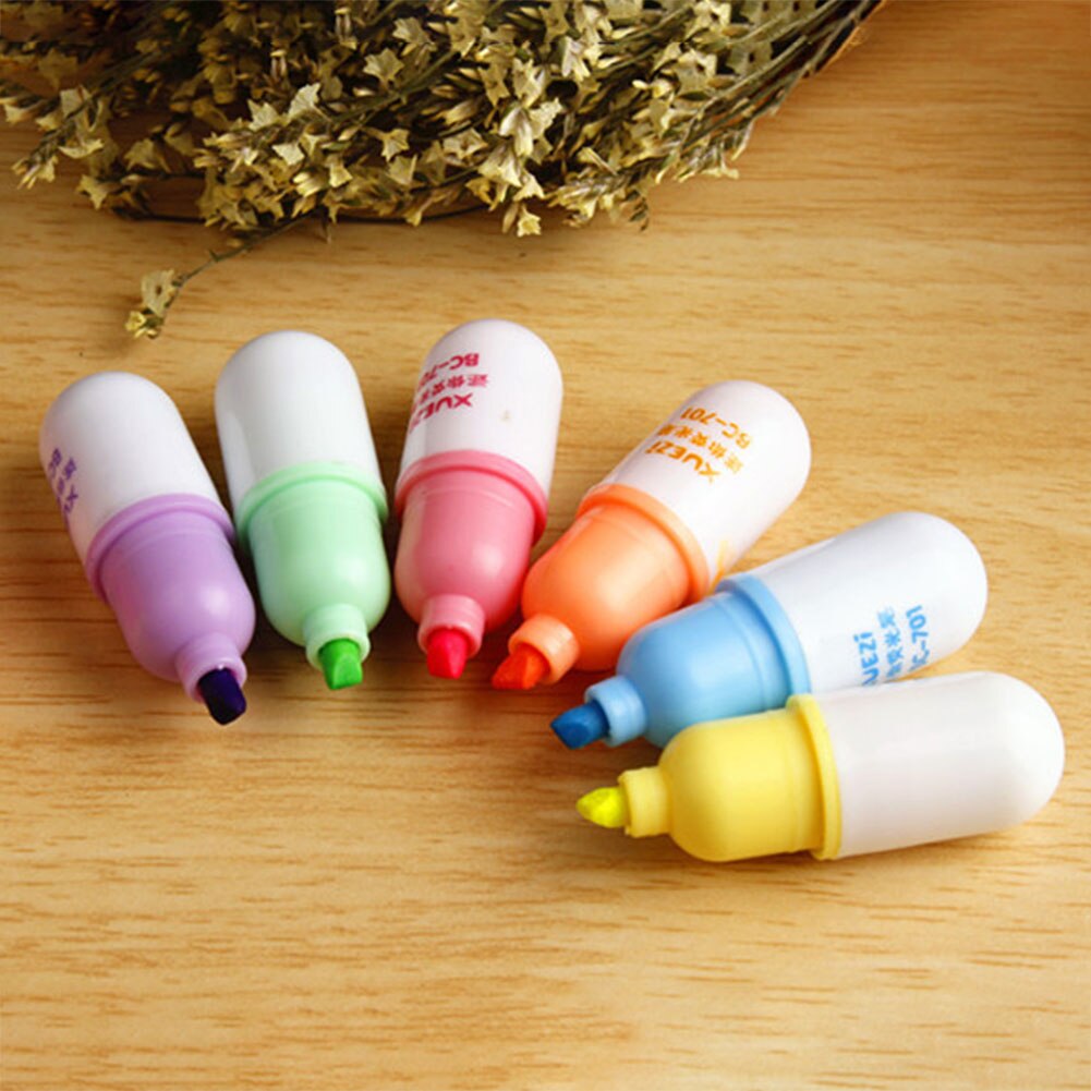 Stylos fluorescents Pastel pour dessin, 6 pièces/paquet, peinture, surligneur, visage souriant, pour étudiants, papeterie Portable, école et bureau