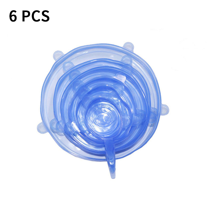 6 Stks/set Silicone Voedsel Cover Herbruikbare Stretch Vacuüm Seal Wrap Wrap Keuken Organisatie Pot Schotel Verse Houden Verzegelde Deksels: blue