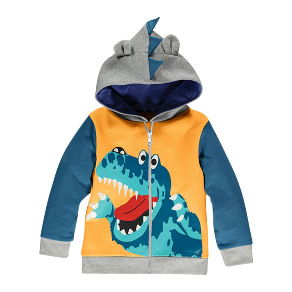 Stijlvolle Kinderen Jongens Jassen Peuter Hooded Rits Cartoon Krokodil Gedrukt Herfst Winter Lange Mouwen Jas Uitloper
