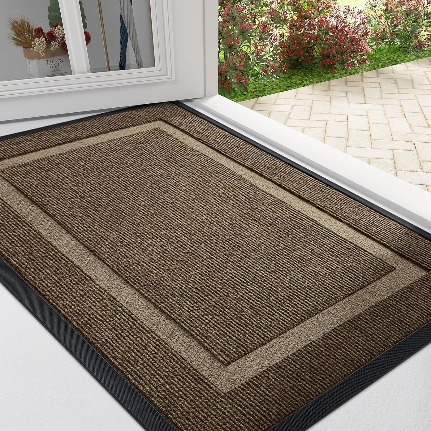 HAPIHAPPY-alfombra para puerta delantera, entrada interior y exterior, resistente al agua, caucho Natural, resistente a la decoloración, fácil de limpiar, alfombrilla para puerta de porche y Patio: 50x80 + 50x160cm / Naranja
