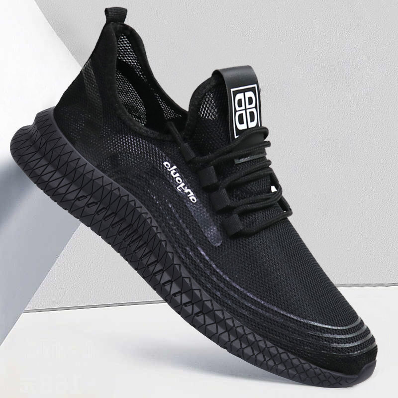 Løbesko til mænd sommer sportssko mænd jogging fodtøj udendørs letvægts åndbar mænd sko sok mænd sneakers: Mesh sort / 6.5