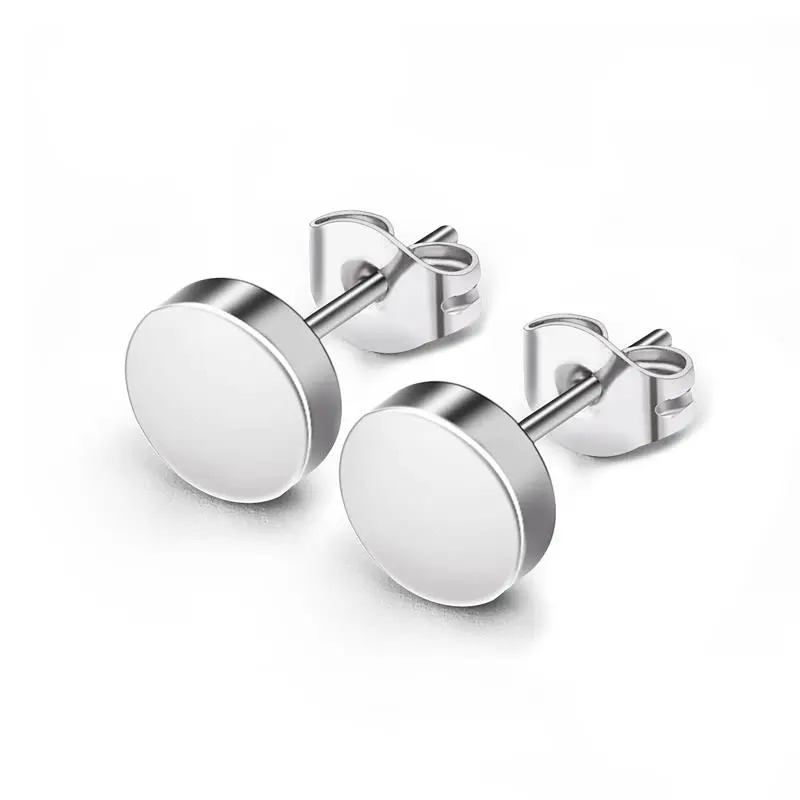 Orecchini a bottone neri rotondi in acciaio inossidabile da 2 pezzi per uomo, orecchini a bottone punk da 3-8 mm orecchini spingere indietro per gioielli da donna: Argento / Rosso