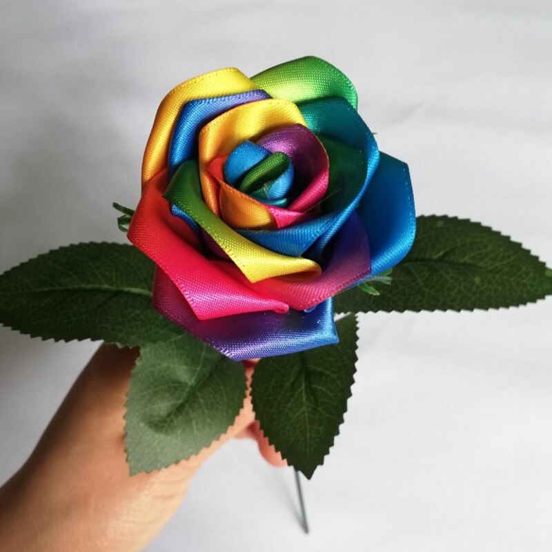 Regnbue farve rose blomster håndlavet silke satin rose blomster bryllup brude buket hjem dekoration bryllup blomster