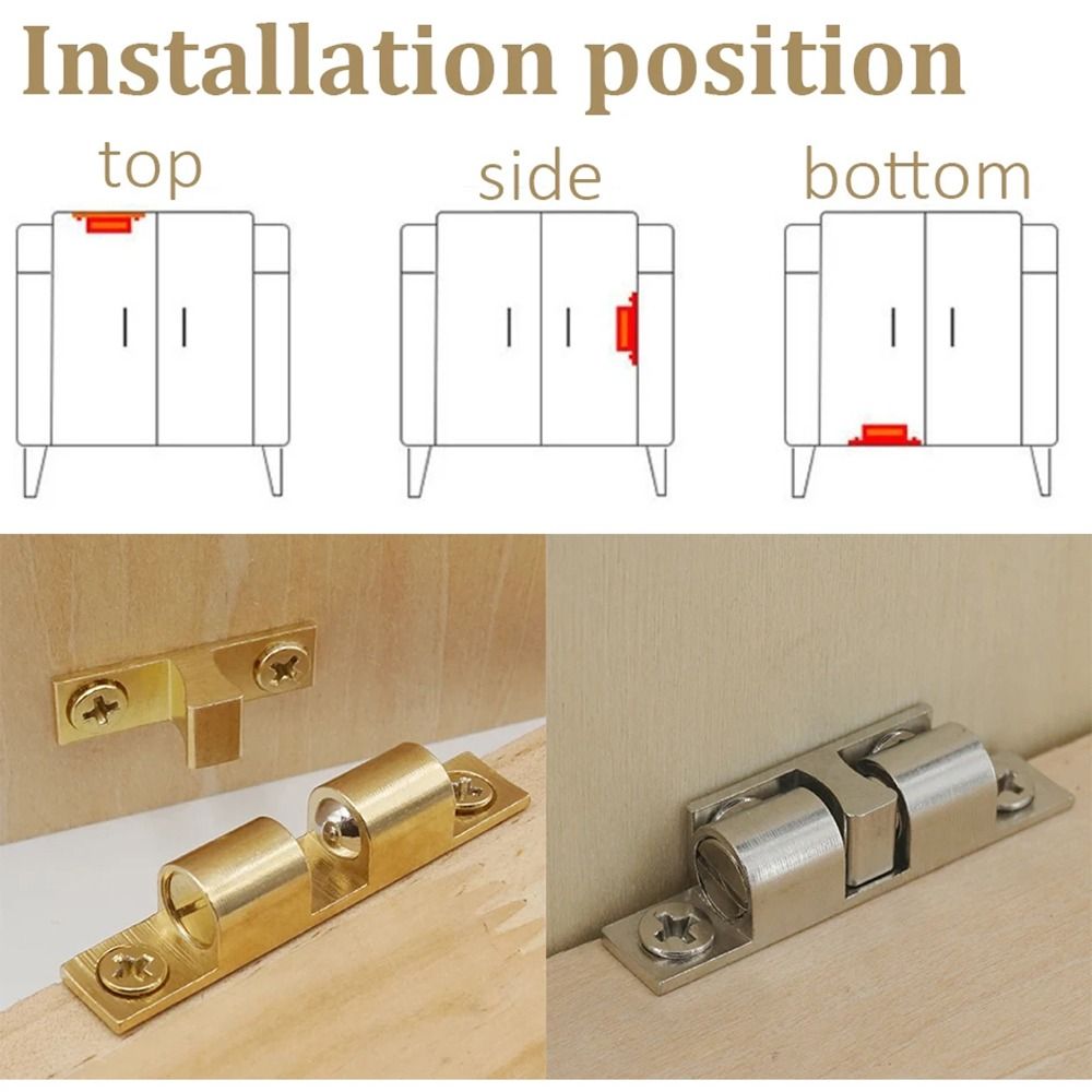 1 stk. dobbelt fjederstål kuglelås 40/50/60/70mm messing kobber dørfang dæmper buffer skab spænding lås dør kofanger