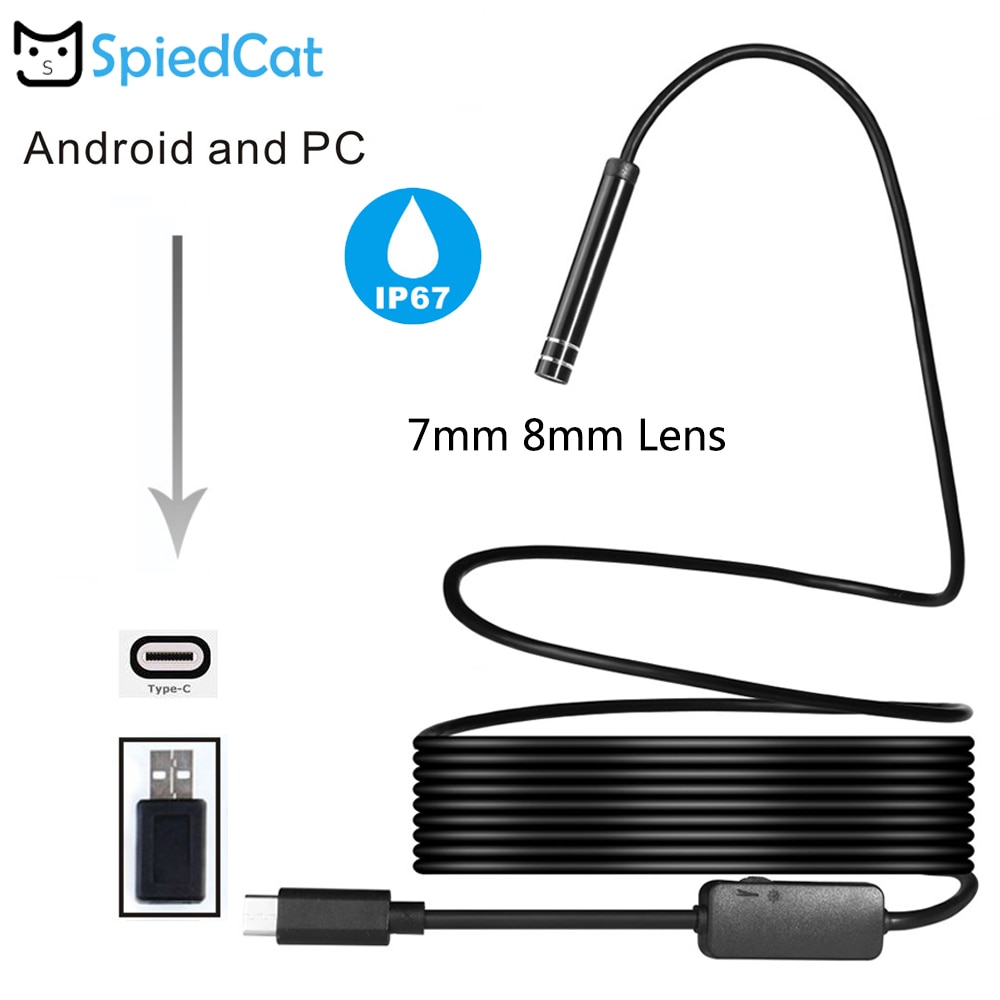 Waterdichte 8/7mm Lens Mini Camcorder USB/Type-C Endoscoop Camera Zachte Kabel Geheime Cam Snake led Licht Auto Pijp Inspectie