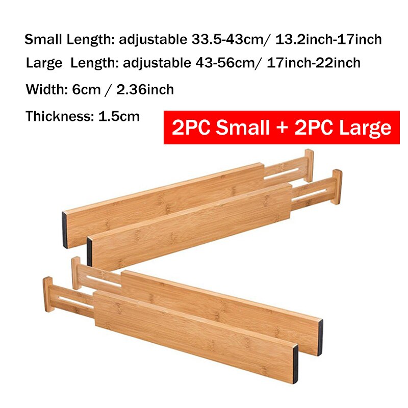 2/4PCS Bamboo Drawer Dividers Bedroom Kitchen Drawer Storage Adjustable Expandable Drawer Dividers for Cupboard Cabinet Wardrobe: 2pc Large 2pc Small