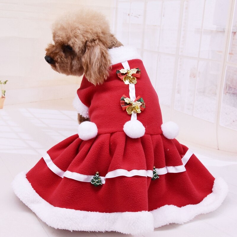 Mascota Otoño e Invierno ropa de abrigo perro niñas disfraz vestido rojo cachorro cálido falda de lana para Navidad a