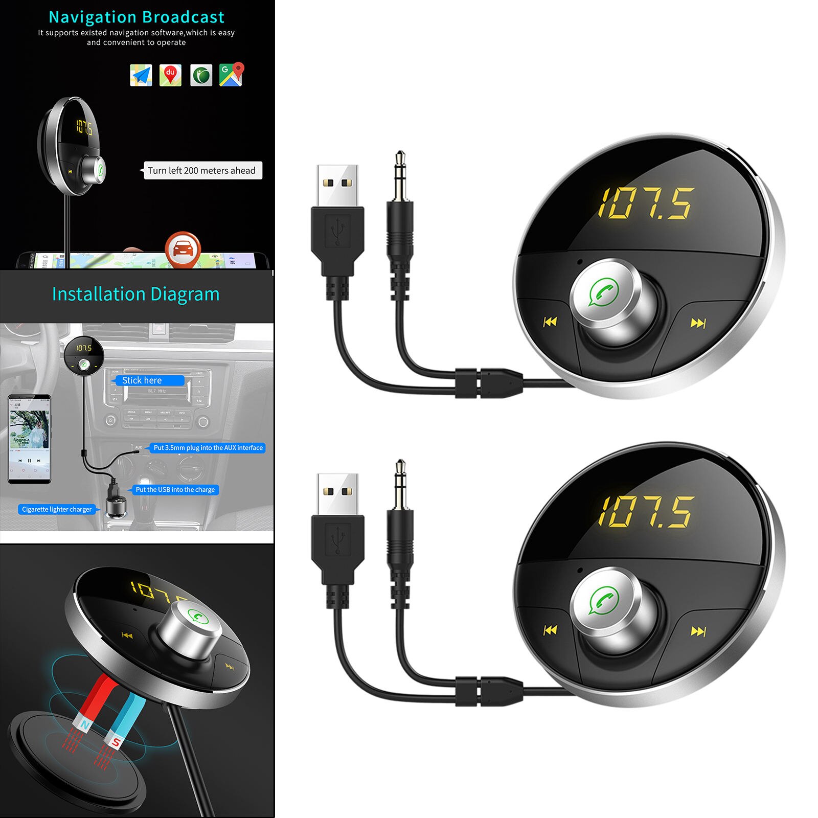 Car MP3 Player Bluetooth FM Radio Transmitter Kit, Hands-Free Talking