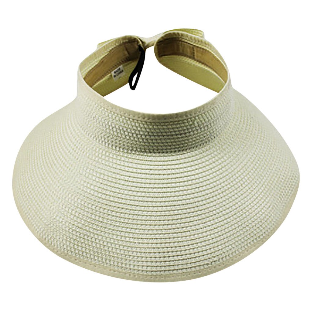 Kvinders hat sommer kvinder foldbare halm sol hatte til kvinder visir søde bowtie strand hat visir hat visera fisker hat gorra  #l20: Beige