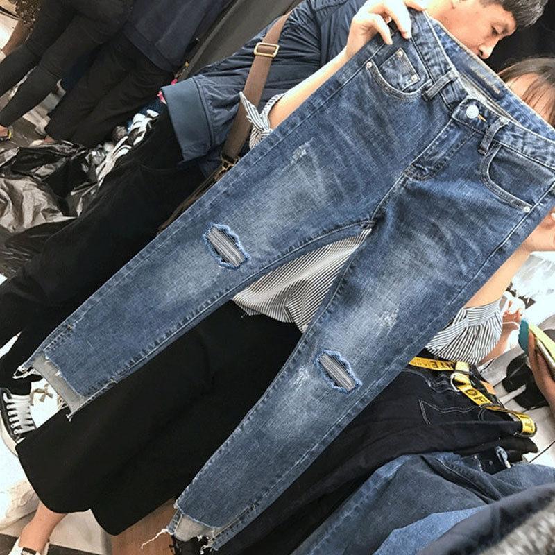Kvinder denim skinny bukser ripped jeans til kvinder huller vintage pencil bukser høj elasticitet stretch bukser
