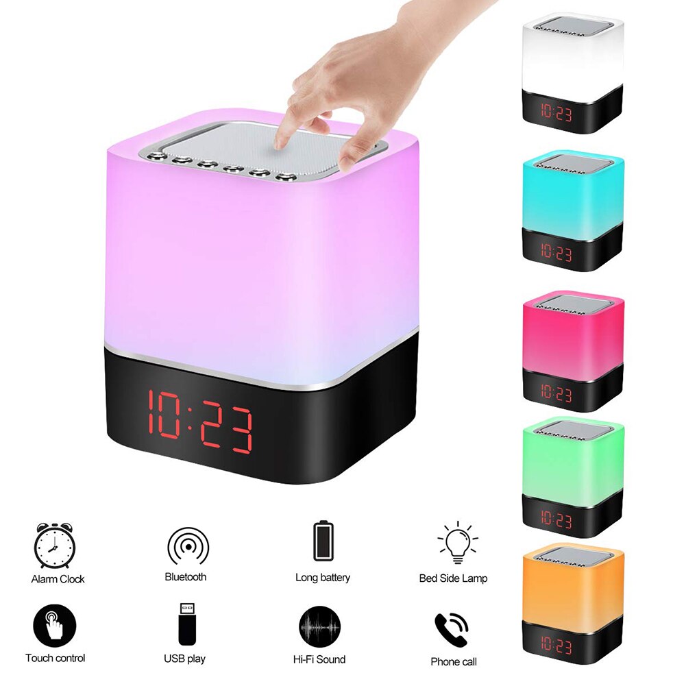 Kleurrijke LED Light Touch Schakelaar Bluetooth Speaker Klok Bluetooth Speaker