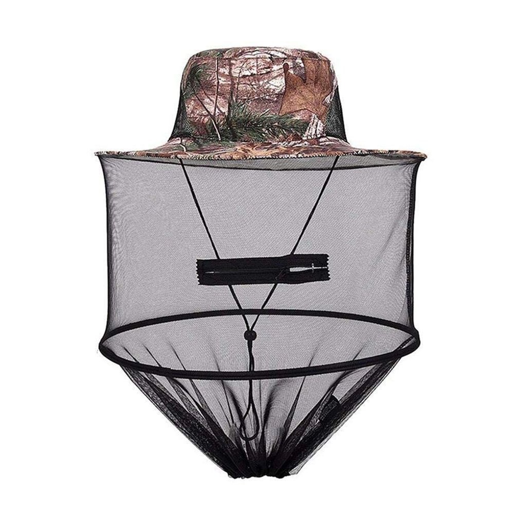 Head Shield Net Fishing Camping Wild Jungle Facial Mask Protect Cap Top Midge Insect Mosquito Cap Unisex Knit Bucket Hat Net: leave Camouflage