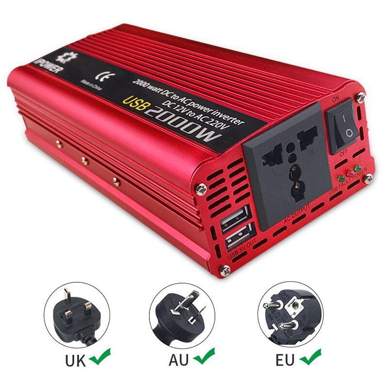 Inverter12v 220v 2000W Car Inverter Universal Plug Full Power 2USB Power Inverter Solar Inverter Power Adapter inverter 12v 230V