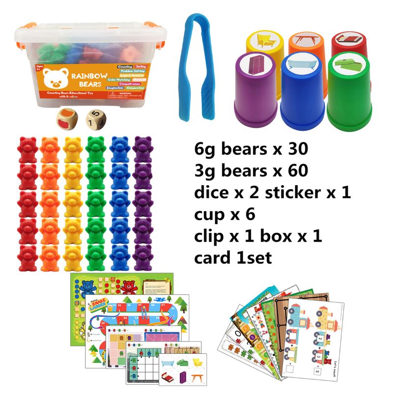 Children Montessori Toy 1set Boxed Counting Bear Montessori Educational Cognition Rainbow Matching Game Educational Toys: Set M