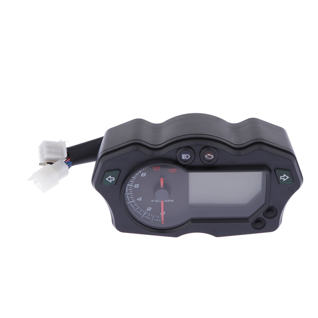 Motorcycle LCD Digital Speedometer, Universal 7 Color Tachometer Odometer Gauge Instrument, 12000 RPM 12V