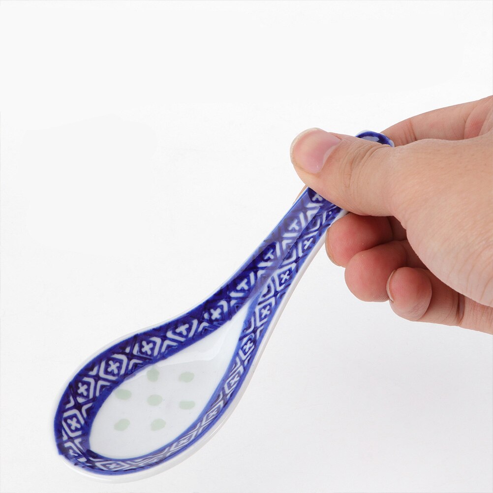 6Pcs Ceramic Spoons Restaurant Tableware Chinese Style Small Soup Spoons