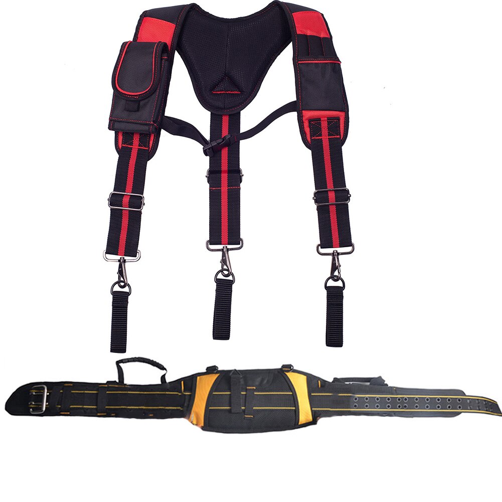 Tool Belt Suspenders Pouch Bag Nail Pocket Set Adjustable Lumbar Support Multi Function Tools Bag for Carpenter Electrician: Red Y
