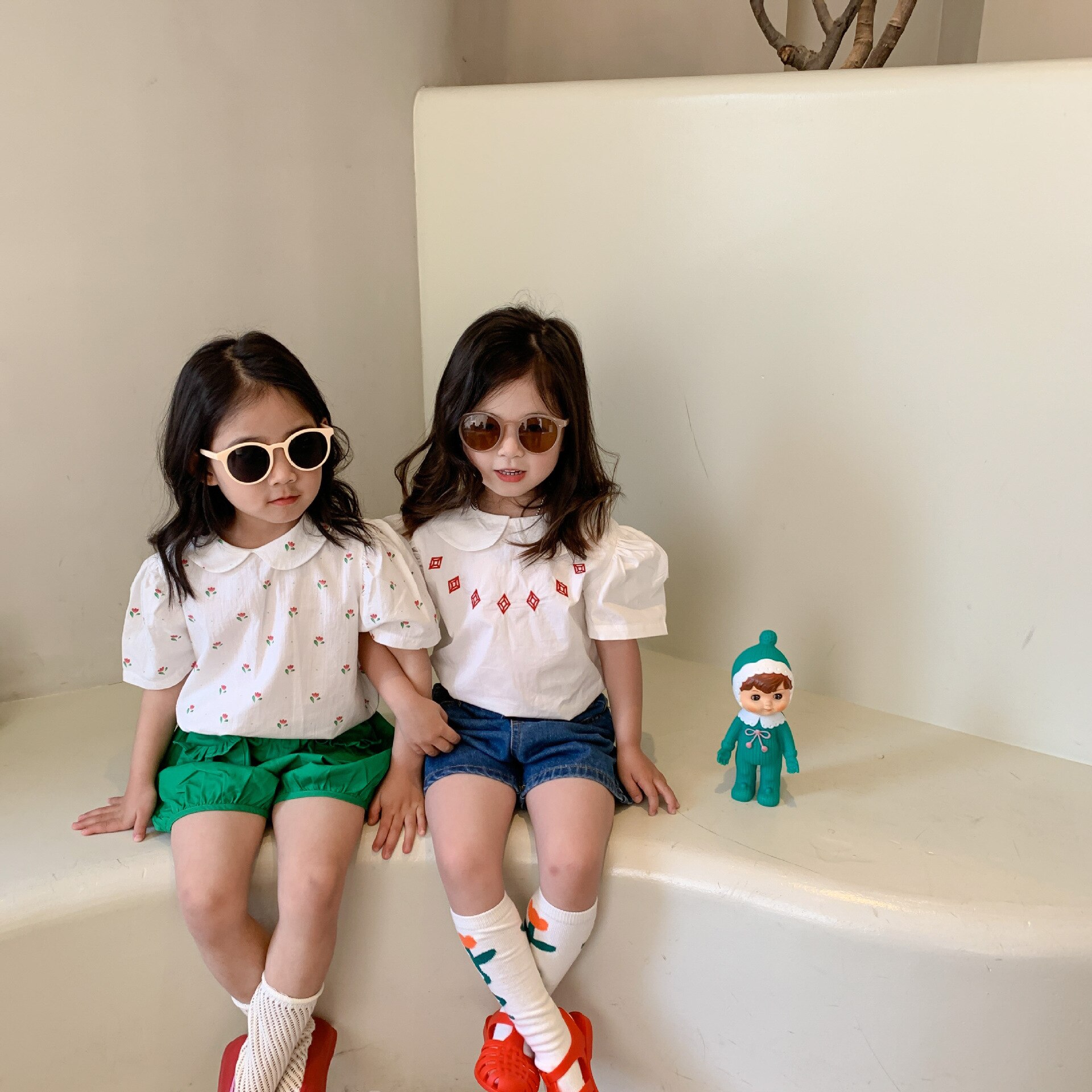 Deer jonmi 2022 Summer Baby Girls camicette carine manica corta ricamo stile coreano top camicie Casual per bambini