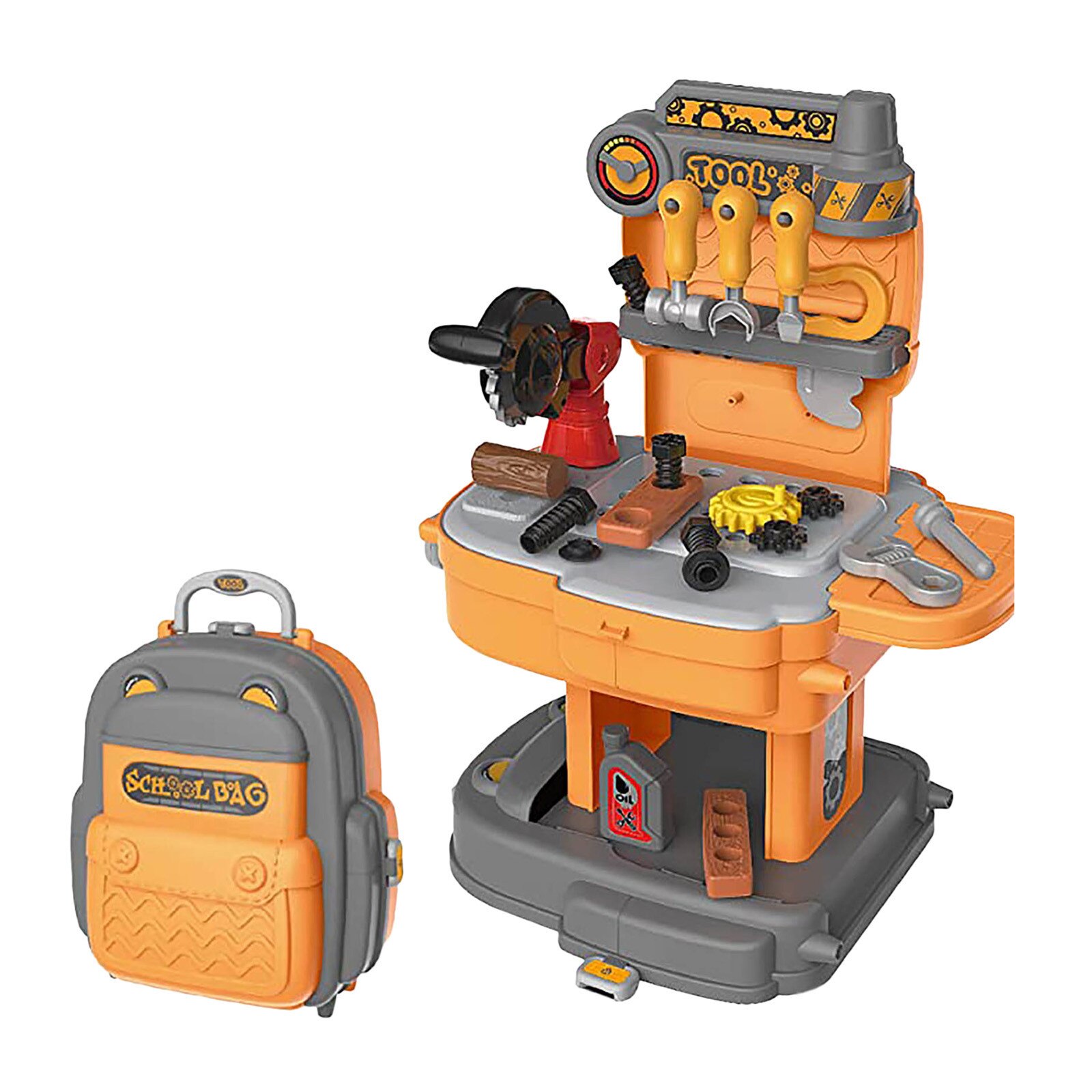 Cute School Bag Tool Boy And Girl Toy Set With Portable School Bag Simulation toy Play house suit jouet enfant fille: Orange 