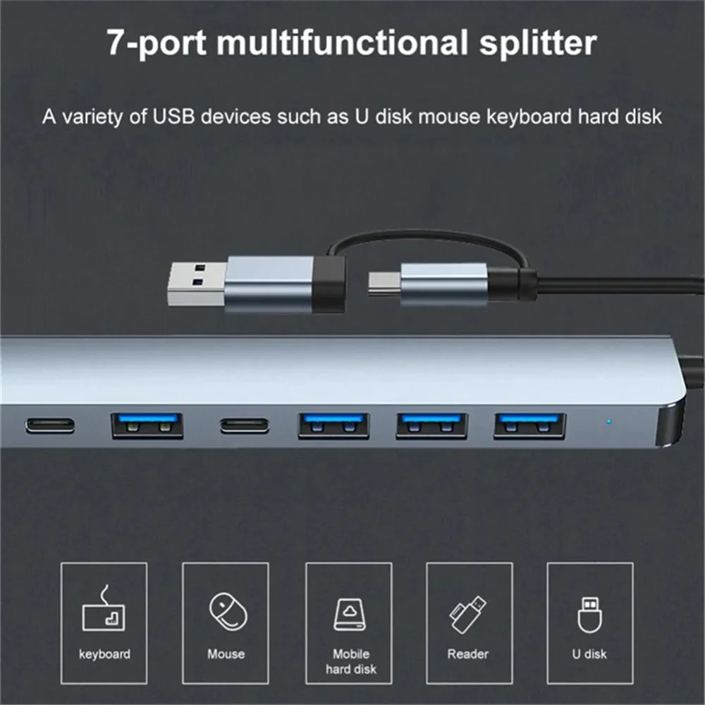 7 Häfen USB A C Hub Konzentrator 3.0 2.0 Typ Multi-Adapter Multi-Hub Dock Splitter Laptop PC Computer Erweiterung Zubehör