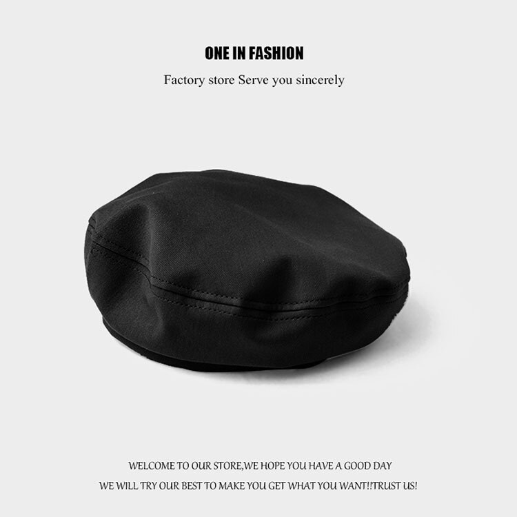 Berets Korean Spring Thin Solid Painter Hats Fedora Panama Bonnets Ladies Hats Women Hats: Black