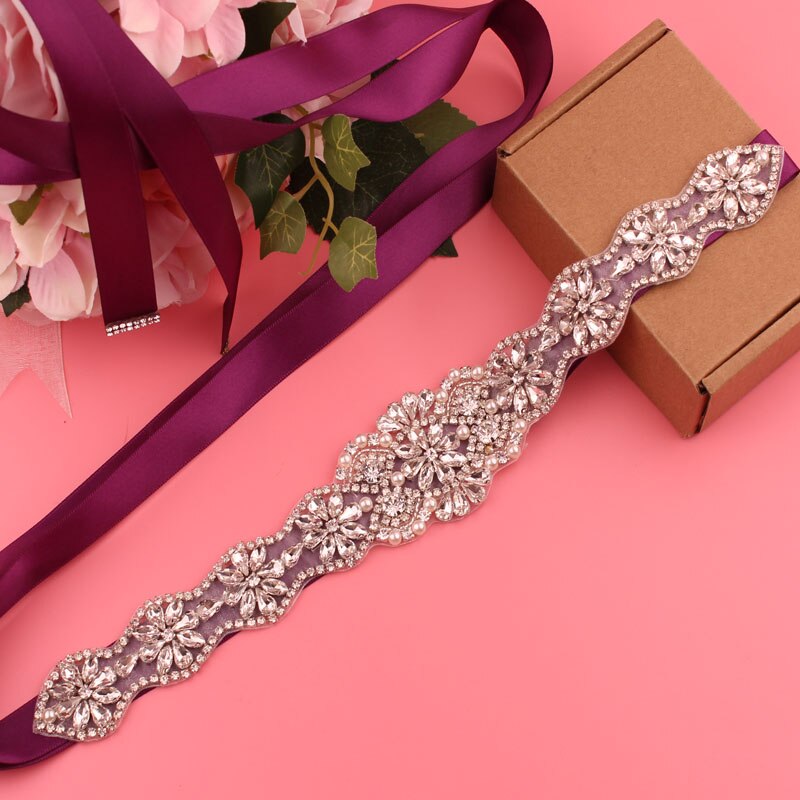 Pas z kryształkami pas ślubny pasek do sukni ślubnej pasek damski wesele pas akcesoria ślubne: grape purple