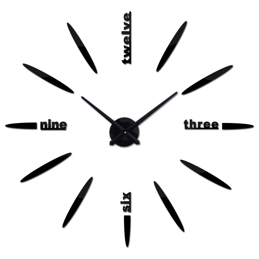 Stor 3d gjør-det-selv-veggklokke hjemmeinnredning stueklokke horloge quartz needle clocks kort speilklokke: Svart / 37 tommer