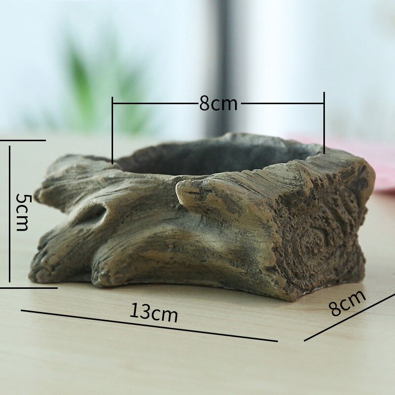 Retro Imitation Wood Pile Tree Root Wood Flower Pot Succulent Micro Landscape Plant Cement Flower Pot Special: A