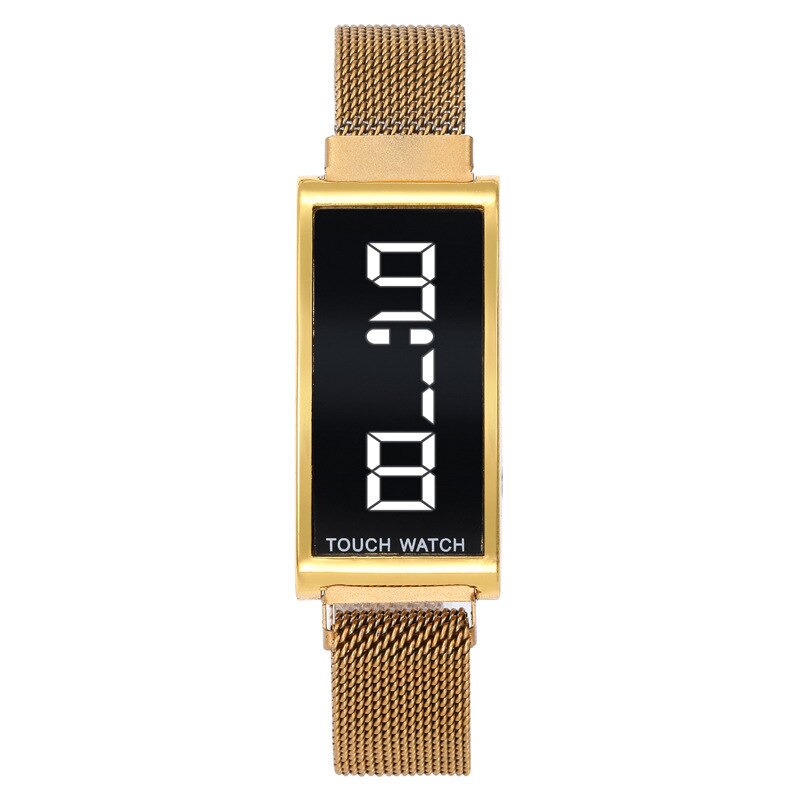 Digital Watch Women Luxury Rectangle Alloy Dial Led Watches Sport Unisex Men Kid Wristwatch Electronic Reloj Mujer: Gold