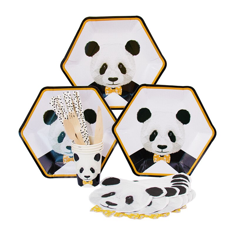 8Guests Disposable Panda Tablewear Sets Paper Cups Plates Napkins Wedding Birthday Party Decoration Supplies Eco-Friendly