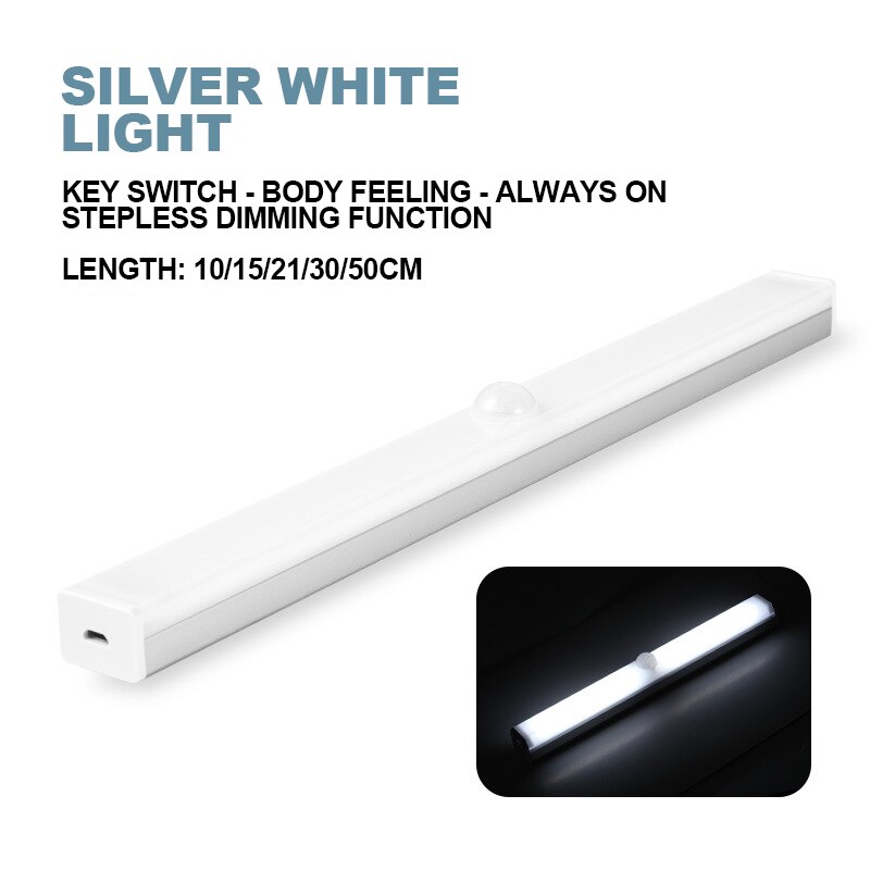 Led Nachtlampje Menselijk Lichaam Sensor Licht Smart Automatische Draadloze Usb Oplaadbare Voor Keukenkast Kledingkast Licht: White / 15CM
