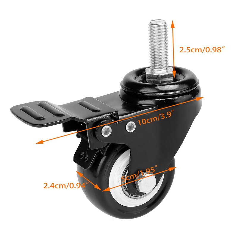 4 stk 50mm 2 " transporthjul svingbare hjul møbelhjul strandhjul svingbare hjul tunge hjul med bremsebelastning