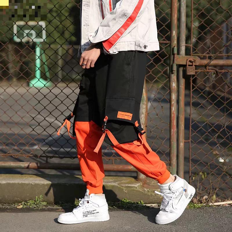 Patchwork afslappet cargo bukser sweatpants bukser mænd arbejder lang sved mandlige løse lommer bukser hip hop parkour