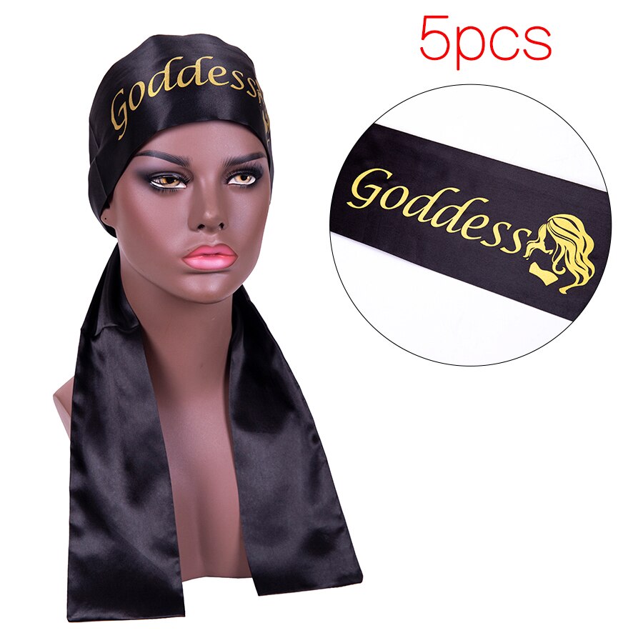 Alileader billig silke sateng kant skjerf sateng kant hodebånd for parykker sateng kant legging skjerf hair extensions wraps hodebånd: Gudinne hei 5 stk