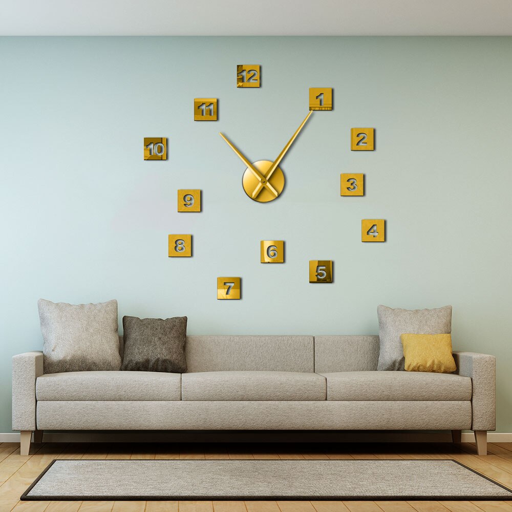 Modern DIY Acrylic Mirror Effect Sticker Wall Clock 3D Giant Wall Clock Living Room Home Decor Long Hands Needle Wall Time Watch