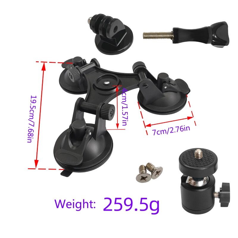 Auto voorruit drievoudige vacuüm zuignap houder voor gopro hero 8/7/6/5/4/3/3+/2/1 xiaoyi  sj4000 sj5000 sj7000