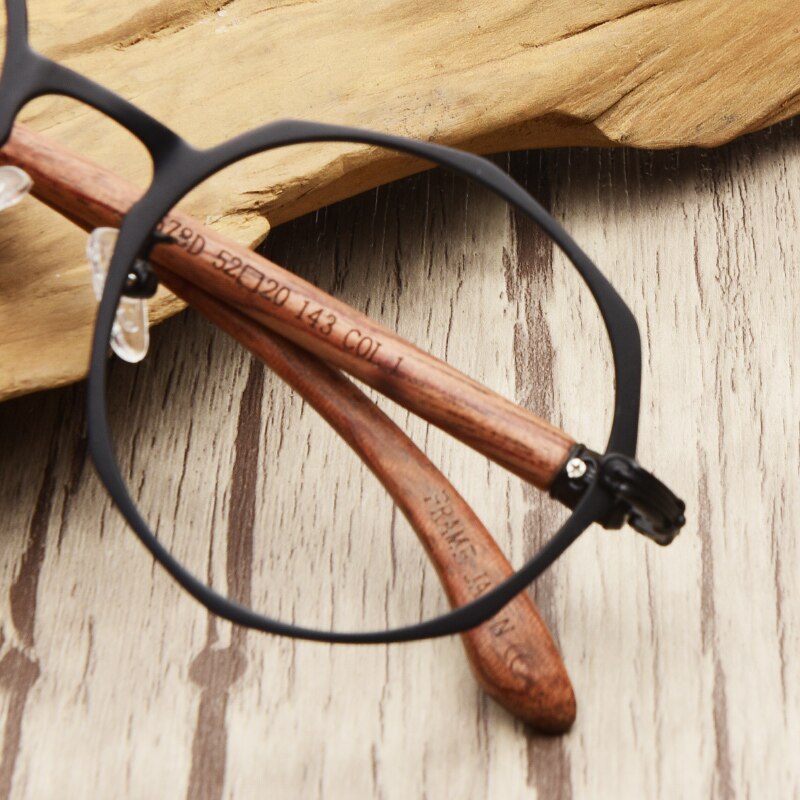 HDCRAFTER Round Wood Temple Metal Eyewear Prescription Eyeglasses Frame Women Myopia Optical Japanese Korean Glasses Frame Men