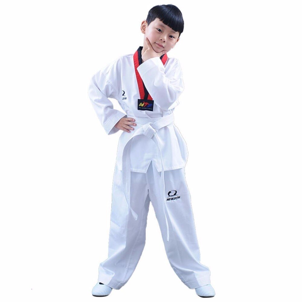 Taekwondo Uniform Traditionele Witte Suite Voor Kinderen Volwassen Student Tae Kwon Dobok Wtf Goedkeuren Zwart V-hals Uniformen