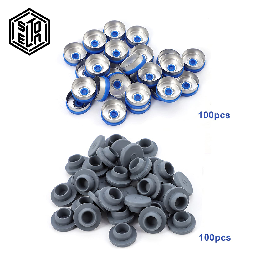 100- pack 10ml injektionsflaskor i genomskinligt glas för injektion, gummipropp och snäpplock för laboratorieprover