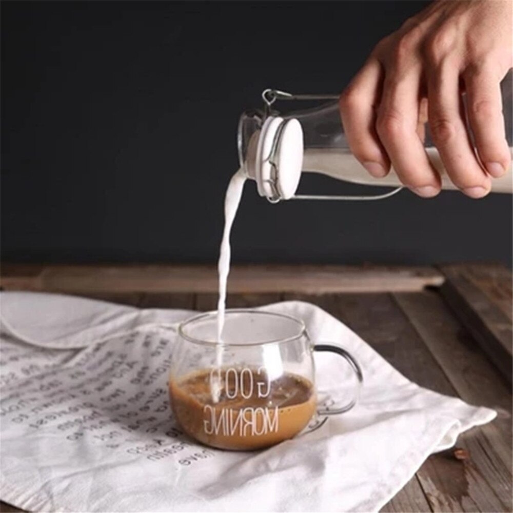 Kaffe glas mugg brev tryckt mjölk te kaffekopp cocktail glas kopp genomskinliga muggar handgjorda drinkware par