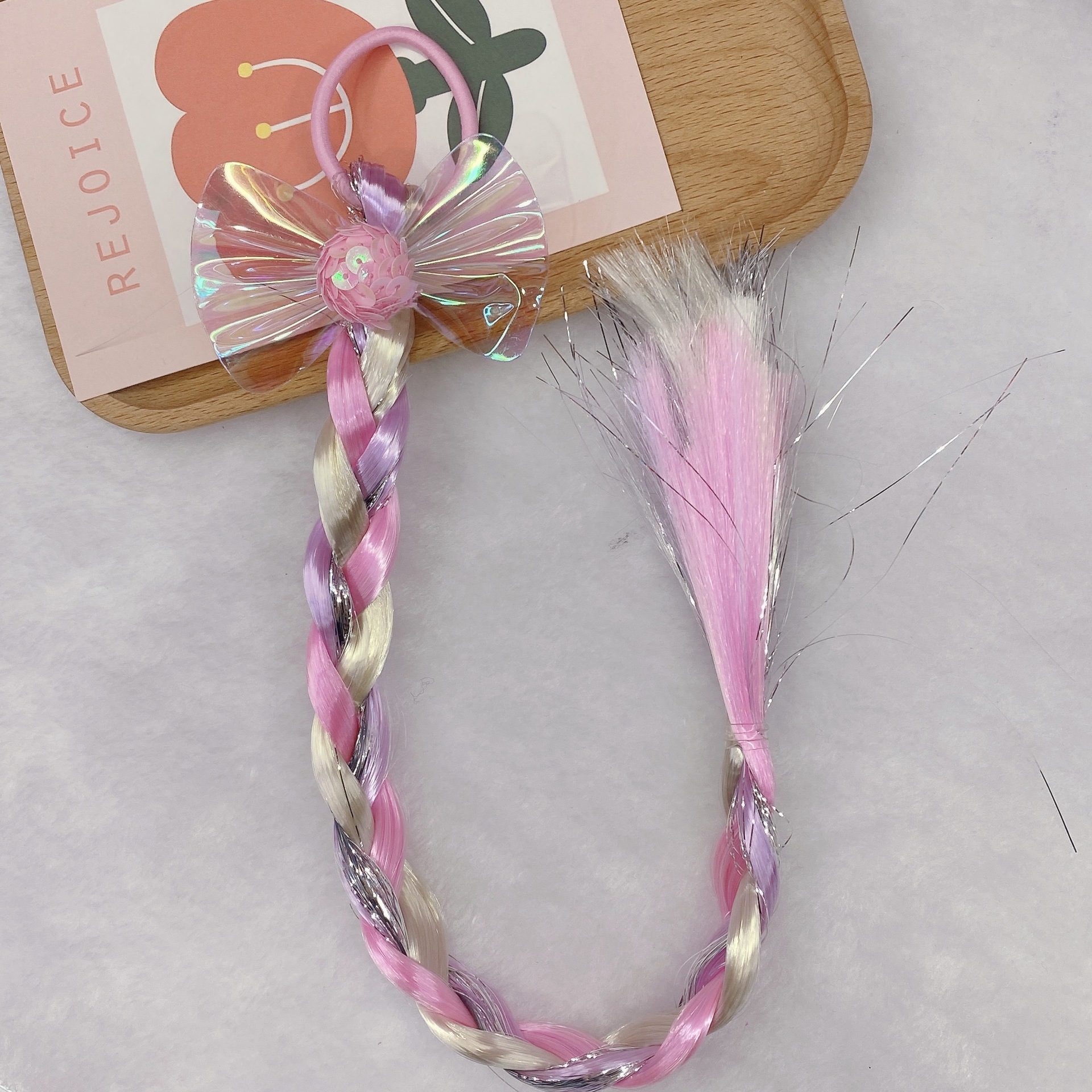 Diadema trenzada de mariposa con lazo de dibujos animados para niña, soporte para cola de caballo, bandas de goma, accesorios para bebé, peluca: 14